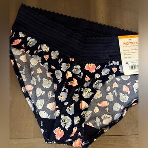 2 Pairs Warner's Women's Navy Floral Mid Waist Hipster Panties sz Small